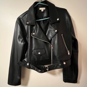 Topshop Black Leather Jacket with Silver Details